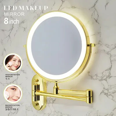 8 inch Makeup Mirror Matte Gold 3x/5x/7x/10x Magnifying Double Side USB Charging Bathroom 3 color light Cosmetic Mirrors