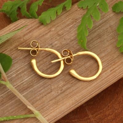 '22k Gold-Plated Brass Classic Half-Hoop Earrings from Bali'