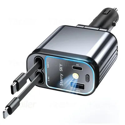 Chargeur de voiture avec câbles rétractables, chargeur de téléphone de voiture Super rapide Starlight 4 en 1, adaptateur de chargeur de voiture ciel étoilé à 2 Ports USB