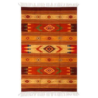 Stellar Magnificence,'Zapotec Wool Area Rug from Mexico (4x7)'