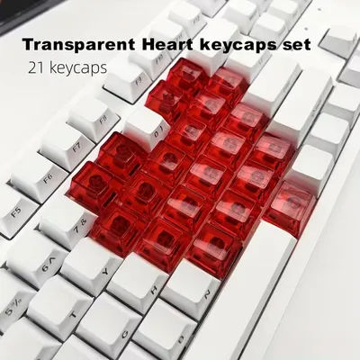 21pcs Transparent Keycaps,DIY Sweet Heart Keyboard Caps PC Material Cherry Profile Keycaps for MX Switches Mechanical Keyboard