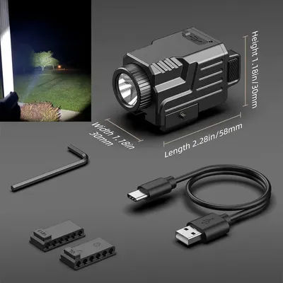 Lampe torche rechargeable de 800 lumens pour pistolet de chasse avec rail coulissant et mode stroboscopique, compatible avec les rails Picatinny et GL