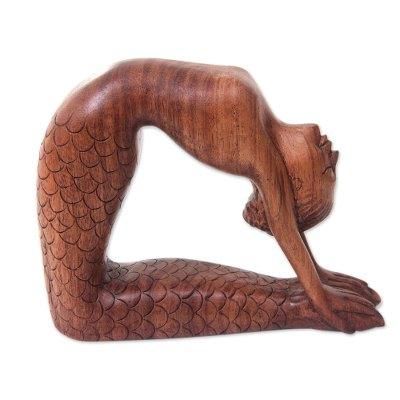 Ustrasana Mermaid,'Hand Carved Signed Balinese Mermaid Sculpture'