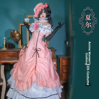 Black Butler Cosplay Costume Women's Anime Outfit Charle's Dress with Fake Hair Bird Patterned Skirt And Top Quality Material