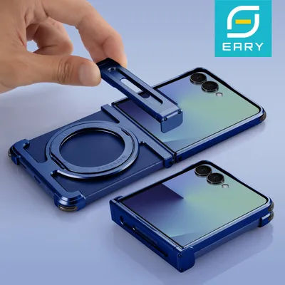 Coque magnétique sans cadre Eary pour Samsung Galaxy Z Flip 7 avec 360 ° Couverture de téléphone en métal en aluminium antichoc avec béquille à anneau rotatif