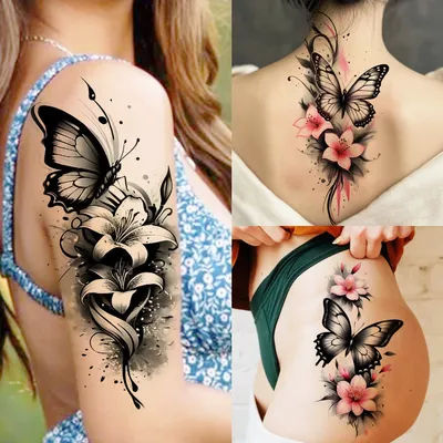1 Sheet Waterproof Beautiful Butterfly Flowers Temporary Tattoos For Women Girls Tatoos Realistic Fake Tattoos Body Art Stickers