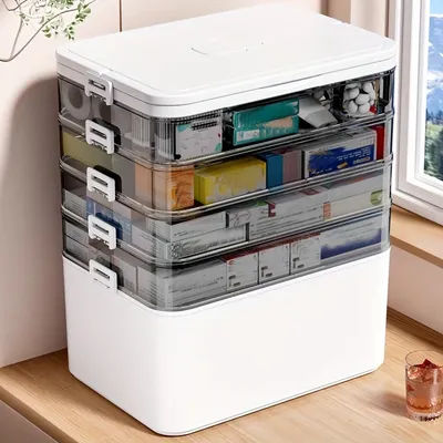 Large Capacity Multi-Layer Medicine Organizer and Usage Guide - Durable Waterproof Pill Box with Pill Storage Compartment, Suitable for Home and Travel Storage, Can Be Placed under the Bed, Easy to