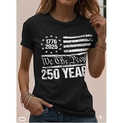 Giorno dell'Indipendenza Anniversario Americano Patriottico Maglietta da Donna Grafica Bandiera Vintage Elegante Classica Maniche Corte Girocollo Collo Rotondo Stampa Quotidiana Weekend Blu Estate