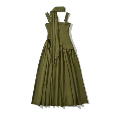 YENKYE Sexy fente élégante avec écharpe fronde robes de soirée femmes à lacets pansement dos ajusté et Robe évasée dos vert Robe d'été