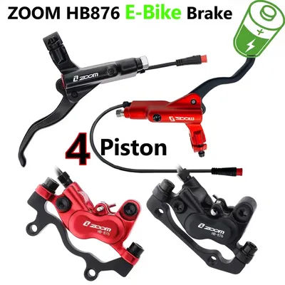 ZOOM HB-876E E-Bike 4-Piston Hydraulic Disc Brake Set Electric Scooter Folding Mtb Bike Power Off ebrake Winter Cycling Parts
