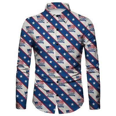250° anniversario USA Retrò Vintage Anni '70 Camicia Camicia Aloha Lunghe Hippie Geometrico Etnico Costume Per uomo Mascherata 4 Luglio Feste Giorno dell'Indipendenza Adulti Camicia