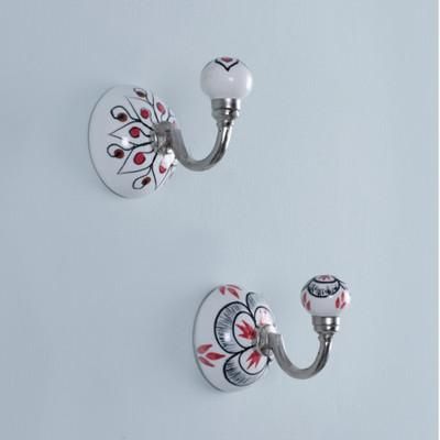 'Black and Red 2-Piece Ceramic Hook Set in a Glossy Finish'