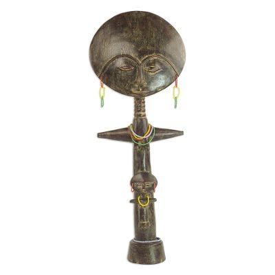 Akosua with Child,'Wood and Recycled Glass Beaded Fertility Doll from Ghana'