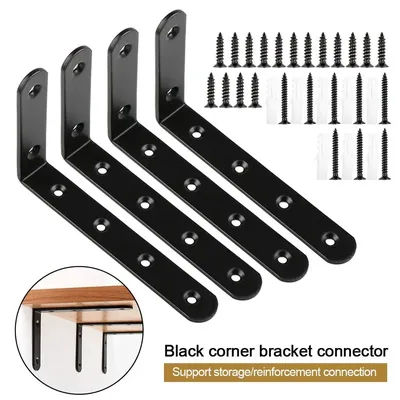 4Pcs Black Furniture Anchors 5"x3" L-shaped Support Furniture Wall Anchor Falling Prevention Brackets for Shelves