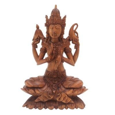 Shiva on Lotus,'Wood statuette'