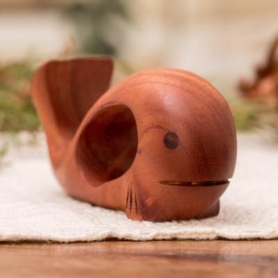 'Whale-Shaped Mahogany Wood Figurine Handmade in Guatemala'