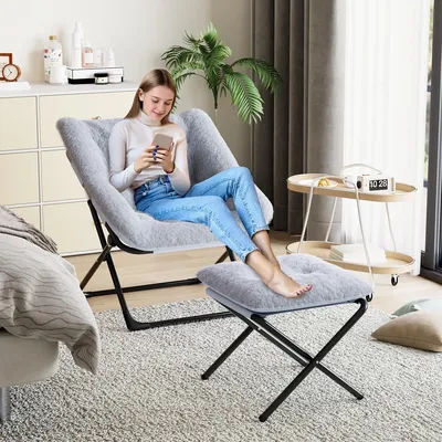 XL Foldable Faux Fur Saucer Chair Plush Comfy Non-Slip Lounge Seat For Teens Adults Bedroom Dorm Accent Chair Easy Maintenance