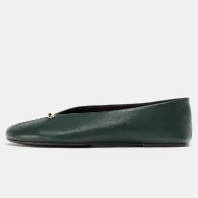 Ballerines de luxe pour femmes avec boucle en métal, ballerines en cuir vert, semelle légère et souple, mocassins confortables pour femmes