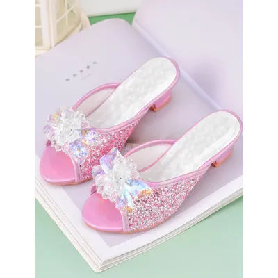 Pantoufles princesse en cristal pour filles, pantoufles de meubles pour enfants à talons hauts
