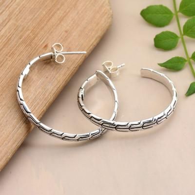 'Balinese-Inspired Modern Sterling Silver Half-Hoop Earrings'