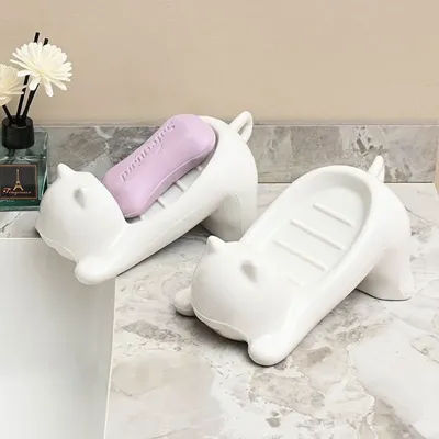 Creative Cute Bathroom Soap Dish Holder, Toilet Drain Soap Tray, Cat Plastic Soap Box, Cat Soap Box
