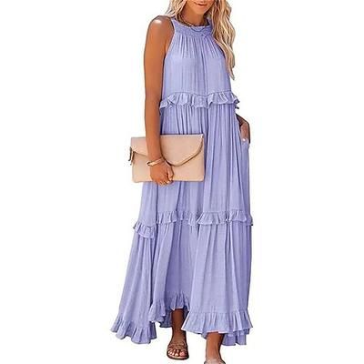 Per donna Abito maxi Abito Bianco Abito da Spiaggia Vestito a ruota Elegante Vintage Moda Quotidiano All'aperto Spiaggia Vestibilità comoda Semplice Senza Maniche Girocollo Bianco Giallo Rosa Viola