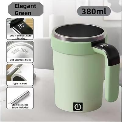 Tazza da caffè magnetica con coperchio a cannuccia, frullatore in acciaio inox 304, miscelazione rapida a 7000 giri/min per frullati caffè, ricaricabile tramite USB per casa/ufficio/viaggio (bevande