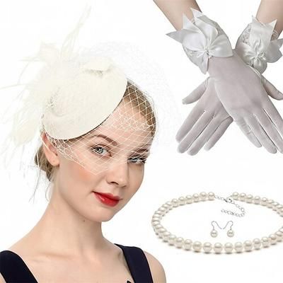 Guanti Collana Cappello Fascinator Gentildonna Piuma Costume Per donna Mascherata Ascot Festival delle corse di cavalli Adulti Copricapo
