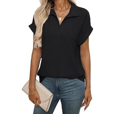 Per donna Camicia Blusa Patchwork Semplice Vintage Elegante Casual Manica Corta Colletto a Camicia Top Regolari Quotidiano Ferie Uscire Nero Bianco Azzurro Estate Primavera