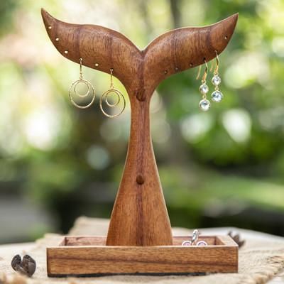 'Whale Tail-Shaped Wood Jewelry Stand Carved by Hand in Bali'