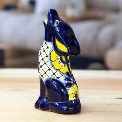 'Mexican Hand-Painted Talavera-Style Ceramic Coyote Figurine'