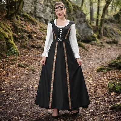 Retrò Vintage Medievale Rinascimento Lunghezza al pavimento Vestito Lunghe Vichingo Allacciato Costume Per donna Fantasia Halloween Carnevale Fiera Rinascimentale LARP Festa a tema retrò Adulti