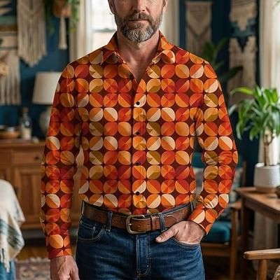 Retrò Vintage Anni '70 Camicia Camicia Aloha Lunghe Hippie Geometrico Costume Per uomo Mascherata Festival Musicale Feste Abbigliamento quotidiano Adulti Camicia