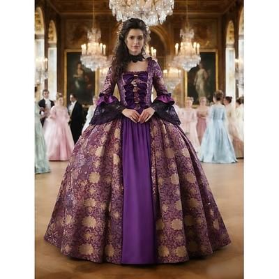 Rococò Vittoriano Rinascimento Lunghezza al pavimento Vestito Costume da festa Mascherata Taglie Forti Normale A palloncino Manica del polsino svasato Principessa Pizzo Tela Vintage Abito da ballo