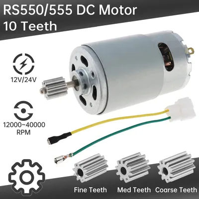 RS550/555 Fine /Medium /Coarse 10 Teeth 12V/24V DC Motor Kids Ride On Toys Car Motor Speed Electric Motor for Remote Control Car