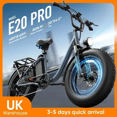 Urlife E20 PRO EBike 20x4" Off-Road Fat Tire 1500W All-Terrain Monster 48V 15.6Ah Removable Battery Front Rear LED Safety Lights