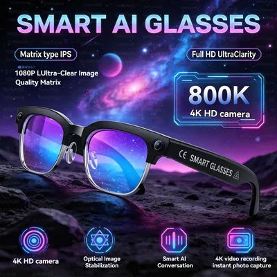 Nouvelles Lunettes Intelligentes IA 2026 avec Caméra HD 1080P 4K, ChatGPT, 32 Go, Traduction, Musique, Vidéo, Appel Bluetooth – Lunettes de Soleil Tendance pour Hommes et Femmes