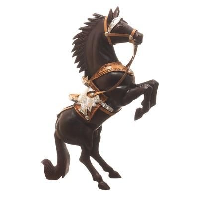 Wild Horse,'Cedar Wood Horse Sculpture With Leather Details From Peru'
