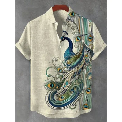 Chemise à manches courtes à motif de chat pour hommes, haut vert rétro en lin, haut à revers à la mode, Art rétro