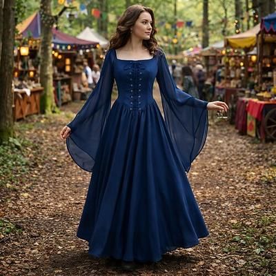 Retrò Vintage Medievale Rinascimento Lunghezza al pavimento Vestito Lunghe Strega Elfo Costume Per donna Halloween Carnevale Mascherata Fiera Rinascimentale Festa a tema retrò Adulti Vestito