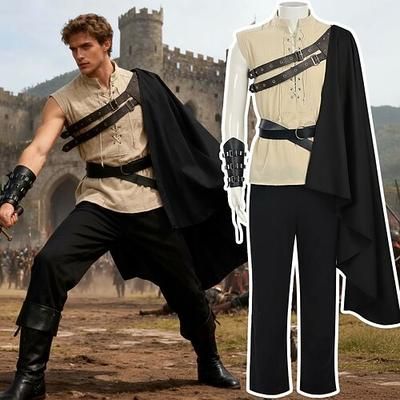 Medievale Rinascimento Costume di fantasia Guerriero Cavaliere Vichingo Costume Per uomo Vichingo Fantasia Halloween Carnevale Performance LARP Fiera Rinascimentale Adulti Camicia Pantaloni Cintura