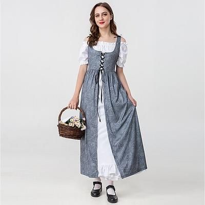 19° secolo anni 1800 Vecchio West Lunghezza al pavimento Vestito Maniche corte Ragazza pioniera Pioniere Linea ad A Collo quadrato Costume Per donna Halloween Carnevale Adulti Vestito