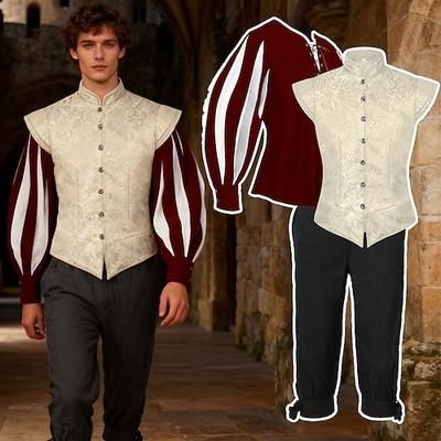 Medievale Rinascimento Costume di fantasia Cavaliere Cavaliere Celtico Abiti reali Costume Per uomo Fantasia Halloween Carnevale Performance LARP Fiera Rinascimentale Adulti Gilet Camicia Pantaloni