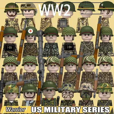 WW2 Mililitary US Soldier Figures Series Building Blocks Cavalry Corps 101st Airborne Division Warrior Infantry Gun Bricks Toys