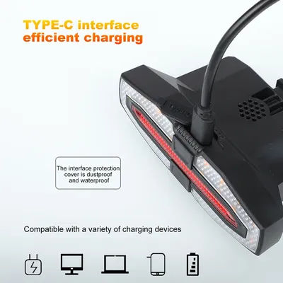 Solar LED Bicycle Turn Taillight Remote Control Cycling Warning Lamp Type-C Charging Portable Bike Taillight for Night Riding