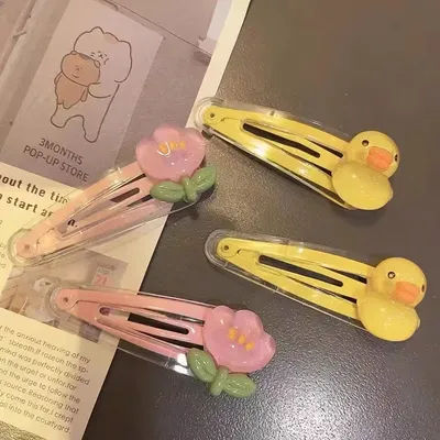 2/4 tulip flower duck-shaped hair clips, cute duck-shaped transparent BB clips, cartoon girl heart side bangs clips