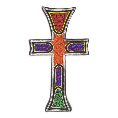 Bless My Home,'Byzantine Style Beaded Wood Wall Cross Hand Crafted in Ghana'