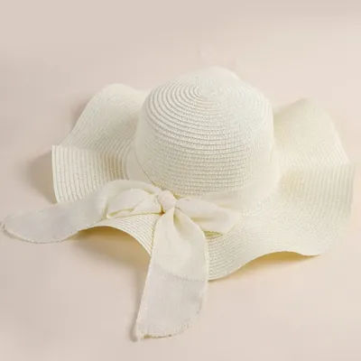 Chapeau de plage à large bord avec protection UV, rubans à nœud, chapeau de paille de voyage, casquette pare-soleil pliable portable, mode