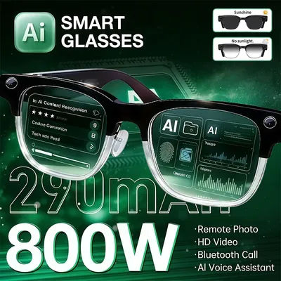 2026 New 4K HD 800W Pixel Dual-Camera Smart Glasses Men 1080P Video Recording AI Chat WIFI Transmission Translation Call Glasses