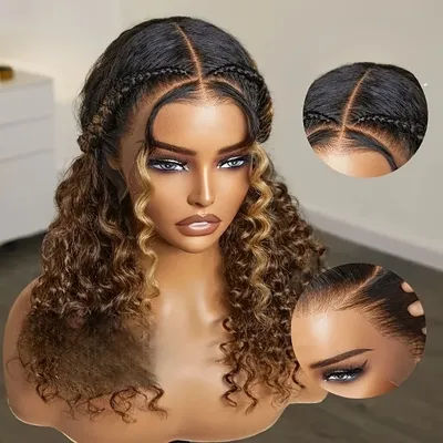 Glueless Preplucked 26inch Soft Lace Front Wigs Ombre Blonde Brown Kinky Curly Synthetic For African Women Baby Hair Daily